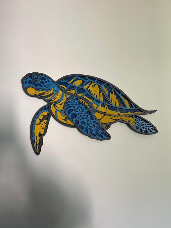 Tartaruga Decorativa em Madeira 3D Multicamadas – Arte de Parede Colorida 55cm