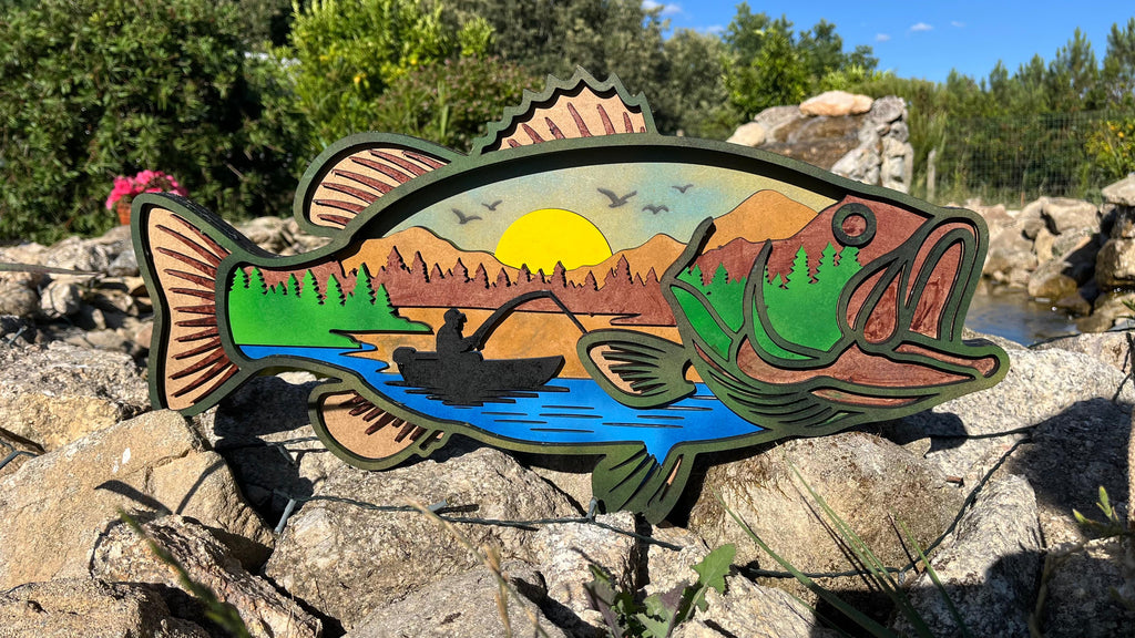 Quadro Decorativo Achigã (Black Bass) em Madeira 3D – 55,5 cm